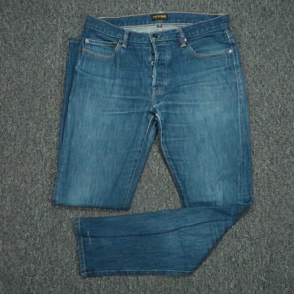 Flint Tinder Jeans Men 33x32 Blue Slim Fit 5 Pocket Medium Wash Button Fly